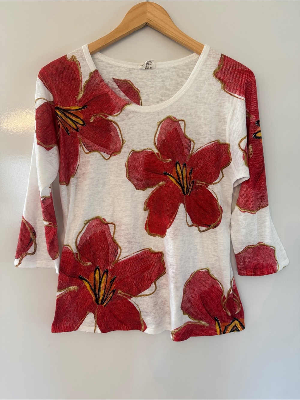 Et Lois Top Women’s Small Floral 3/4 Sleeve Lightweight Knit Made in USA